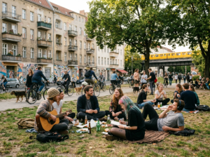 Strahlende Haut und grüner Lebensstil vereint in Berlin (KI)