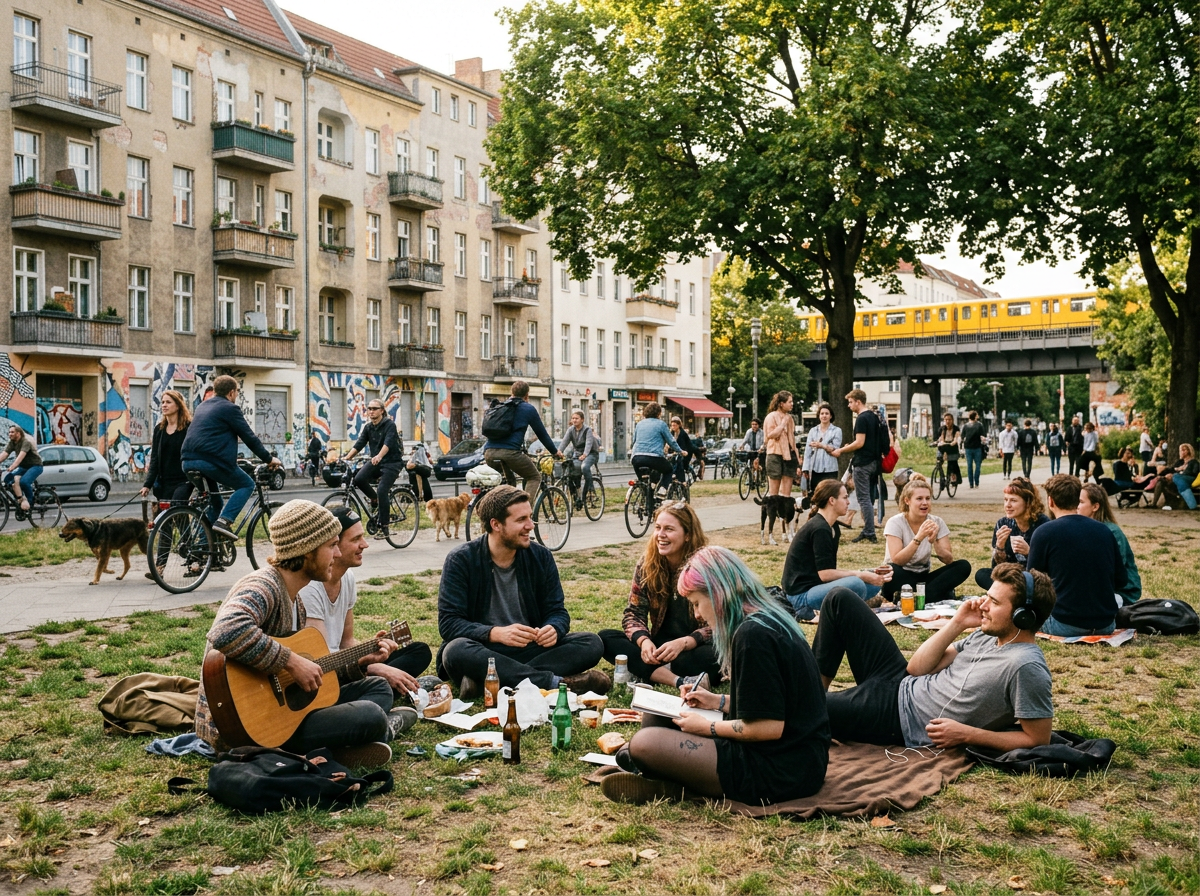 Strahlende Haut und grüner Lebensstil vereint in Berlin (KI)